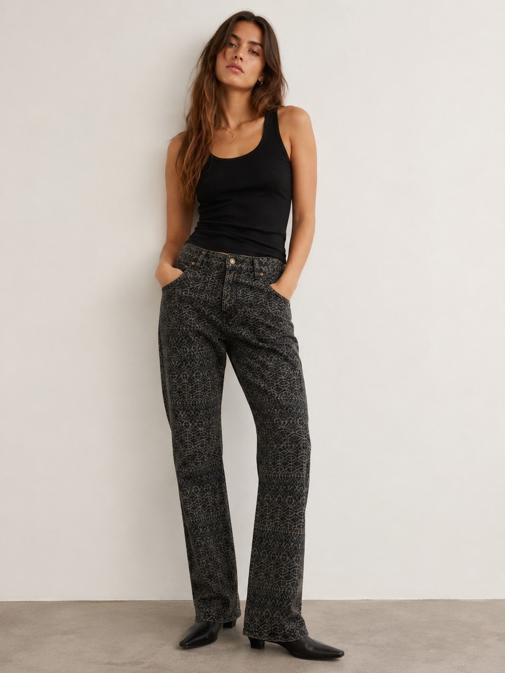H&M Black and Brown Geometric Print Jeans
